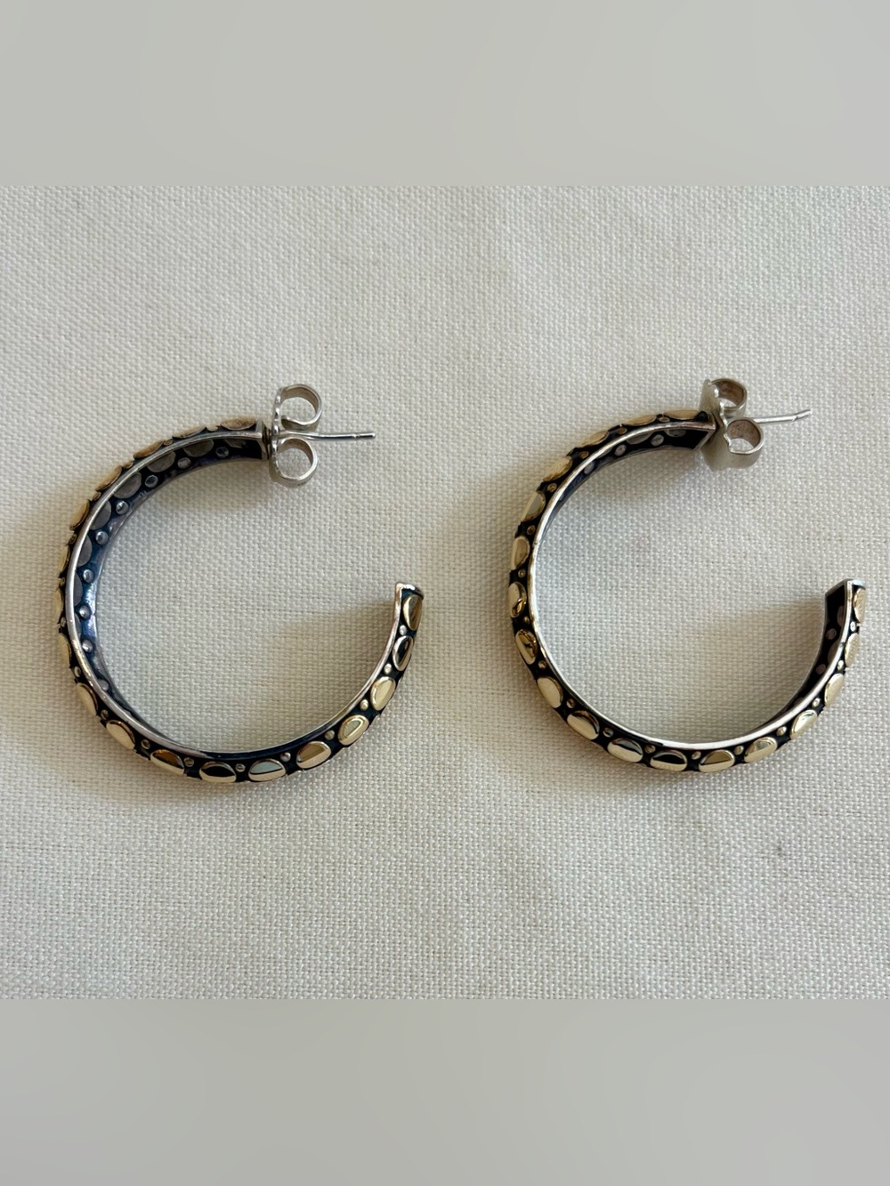 Black and Gold Hoop Earrings - Picture 6 of 16